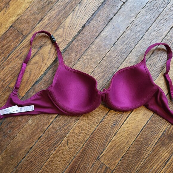 NEW 32C VICTORIAS SECRET red wine colored lined demi style bra Crossable straps - Picture 7 of 7